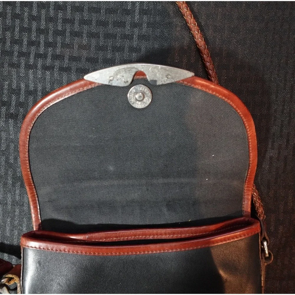 Brighton Vintage Crossbody Bag Black Brown Croc Embossed‎ Leather Heart Hardware